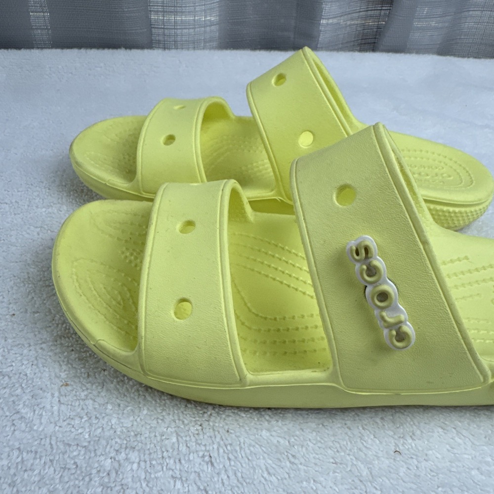 Iconic CROCS Comfort 6 M 8 W Slip On Slide 2 Strap Sandal Yellow With Crocs Jibs - Picture 6 of 11